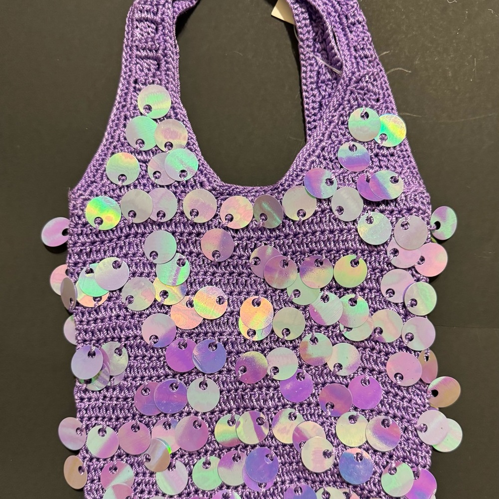Purple Crochet Sequin Bag